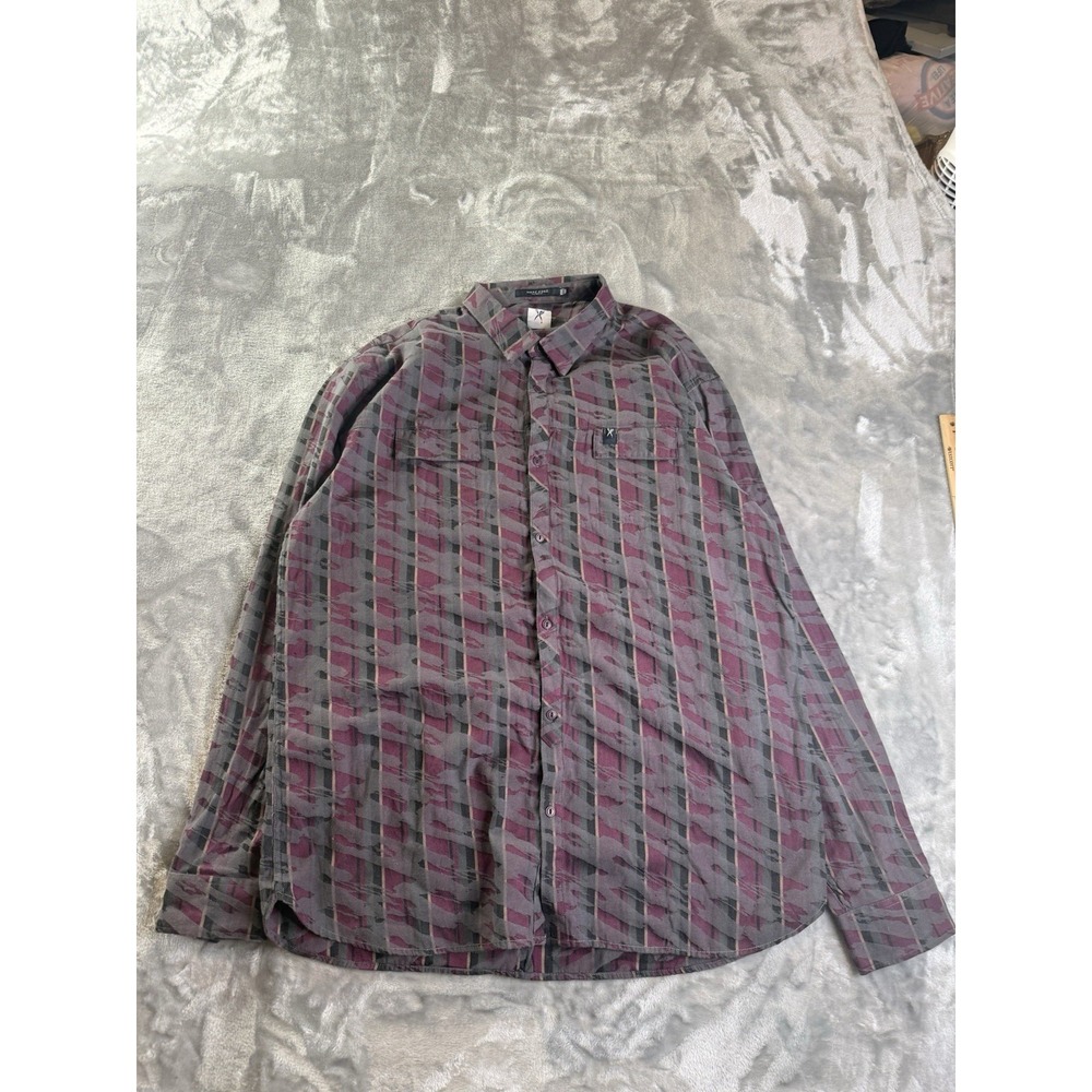 Mark Ecko Cut & Sew Casual Shirt Gray/Burgundy Long Sleeve Size XXL